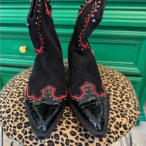 Vaneli Black and Red Ankle Booties with Lace-Up Design